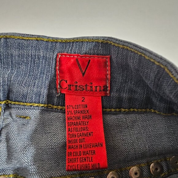 V. Cristina Studded Tapered Blue Jeans, Women's Sz 2, Details Light Distressing - Picture 4 of 7